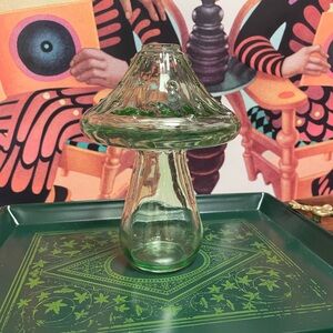 Green Glass Mushroom Bud Vase